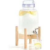EGGKITPO 1.5 Gallon Drink Dispensers with Spigot and Elegant Stand for Parties Polycarbonate Lemonade Dispenser with Wood Stand Blue Cover Iced Beverage Dispenser for Water Punch Juice BPA FREE