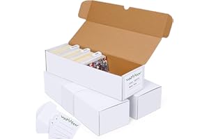 Joyoumess Trading Card Storage Box with Dividers, Cardboard card Organizer Box for Baseball, Sports, Game, Playing Card Collection, pack of 3, White&Brown
