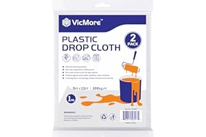 VicMore 2-Pack Plastic Drop Cloth 9x12 Feet - Waterproof and Clear Tarp for Painting, Furniture Protection, and Floor Covering - Durable Multipurpose Sheeting