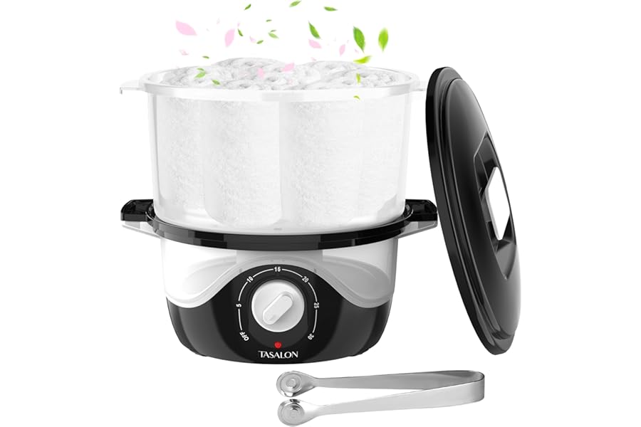 TASALON Black Hot Towel Steamer for Facials, 5-Min Quick Heating Towel Warmer Machine Fits 10 Mini Towels, Portable Spa Salon Equipment with Aromatherapy for Massage