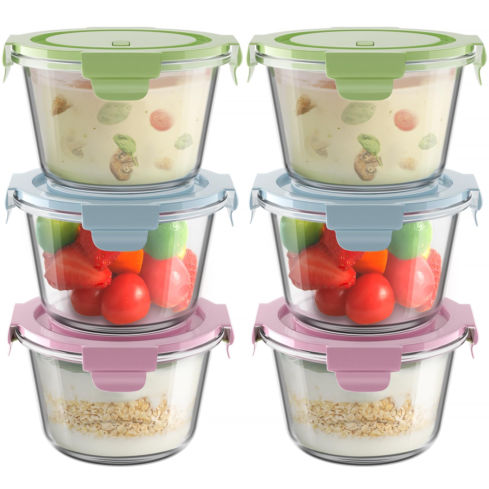 Photo 1 of 16oz Glass Meal Prep Containers with Lids, Airtight 2 Cup Glass Food Storage Containers Set, Heat-Resistant BPA-Free Container for Soup, Leftovers, Microwave, Oven, Dishwasher & Freezer Safe (6 Packs)