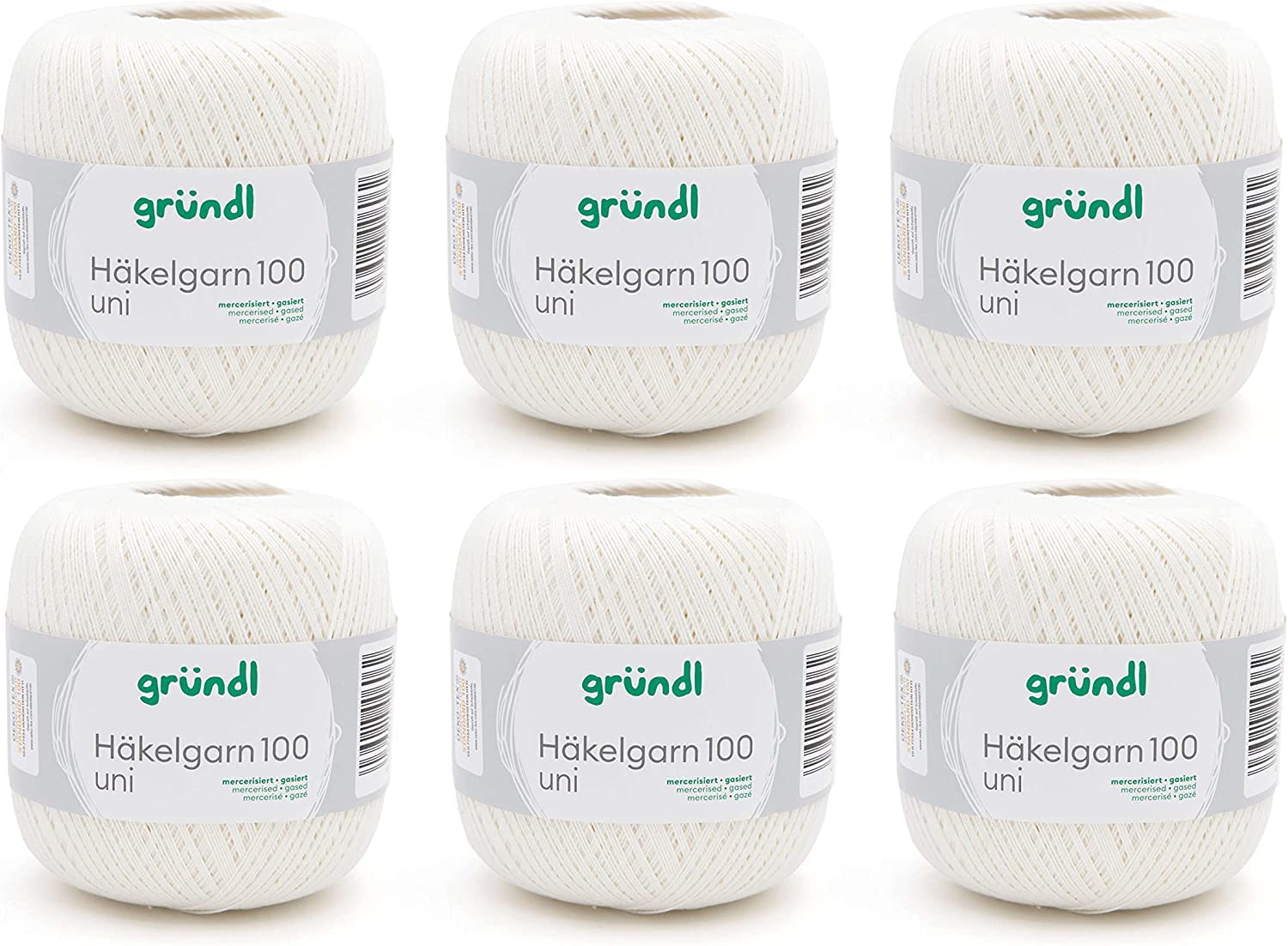 Gründl Wool Crochet Yarn 100 100% Cotton 6 x 100g Balls Needle Size 1.5-2 6 100g / 566m Thin Yarn for Crochet Cotton Yarn Cream