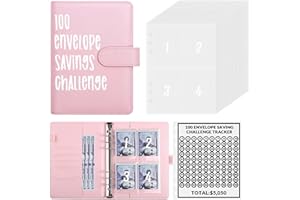 FFSFZTRCO 100 Envelopes Money Saving Challenge, A5 Saving Budget Binder Wallet with Cash Envelopes Easy and Fun Way to Save $5,050, Budgeting Planner Book Money Saver Organizer Binder with Pouches