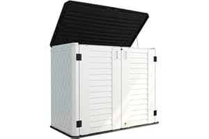 HOMSPARK Storage Shed Weather Resistance, Multi-Purpose Outdoor Storage Cabinet for Backyards and Patios, Horizontal Storage Shed for Lawnmower, Patio Accessories (White 1, Large - 26 cu.ft)