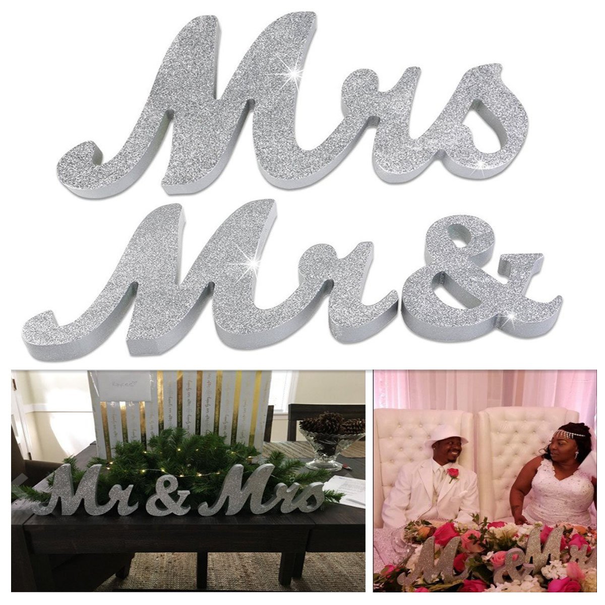 Dproptel MR & MRS Sign Wedding Sweetheart Table Decorations, Mr and Mrs Letters Decorative Letters for Wedding Photo Props Party Banner Decoration，Wedding Shower Gift (Silver)