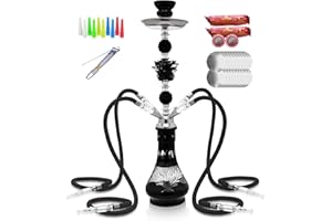 SRKLXYJINT 22'' 4 Hose Hookah Set with Everything Glass Shisha Vase - Include 20xCharcoal 50x Foil Hookah Bowl 100x Tips 4x Mouthpiece 4x Hookah Hose Tongs Hookah Kit (Black)