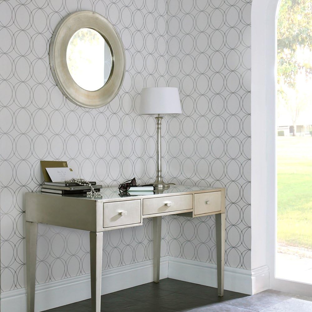Boutique Darcy Circular Print White/Silver Wallpaper, 52 x 1000 cm - Image 3