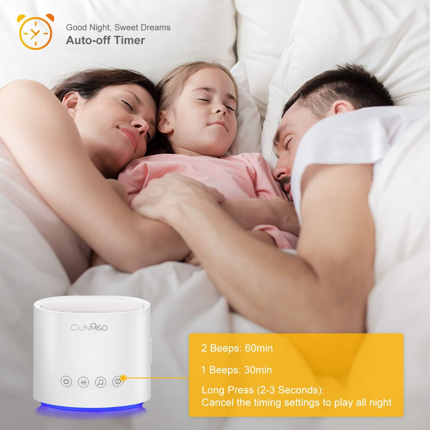 Cunmiso White Noise Machine with Colorful Night Light for Sleeping, 26 Hi-Fi Soothing Sounds with Timer & Memory Feature, Sound Machine for Baby, Kids, Adults, Portable Sleep Machine for Home, Office: Health & Personal Care