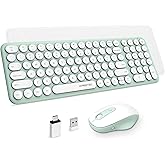 Wireless Keyboard and Mouse, XTREMTEC Compact Full Size Cute Keyboard Retro Round Keycap - 2.4GHz Ultra-Slim Quiet Aesthetic Keyboard for Laptop iMac Windows Computer (Macaron Green A)