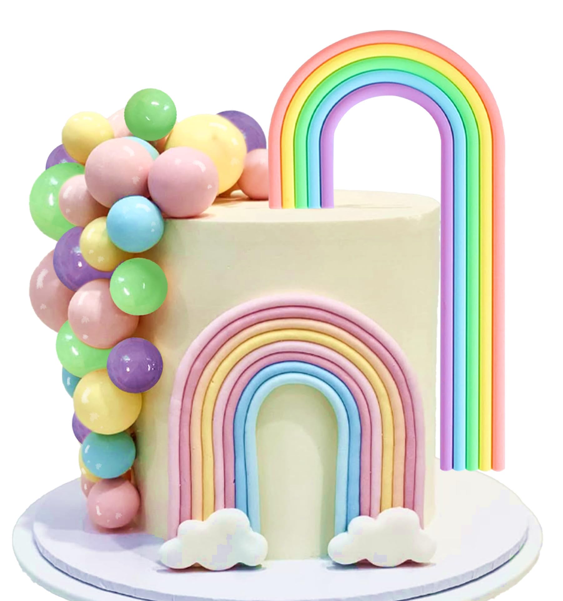 Photo 1 of 21 PCS Pastel Rainbow Cake Topper,Boho Cake decoration Include Boho Rainbow Cake Topper and Colorful Balls Cake Decorations for Wedding Baby Shower Birthday Party Supplies