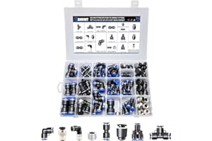 ANRIWT 96Pcs Quick Connect Air Hose Fitting Kit, NPT 1/4,3/16, 5/32,3/8,1/8,1/2,5/8" Push To Connect Fittings Air Line Pneumatic Fittings Kit Connectors for Automotive Car or Industrial Workshops