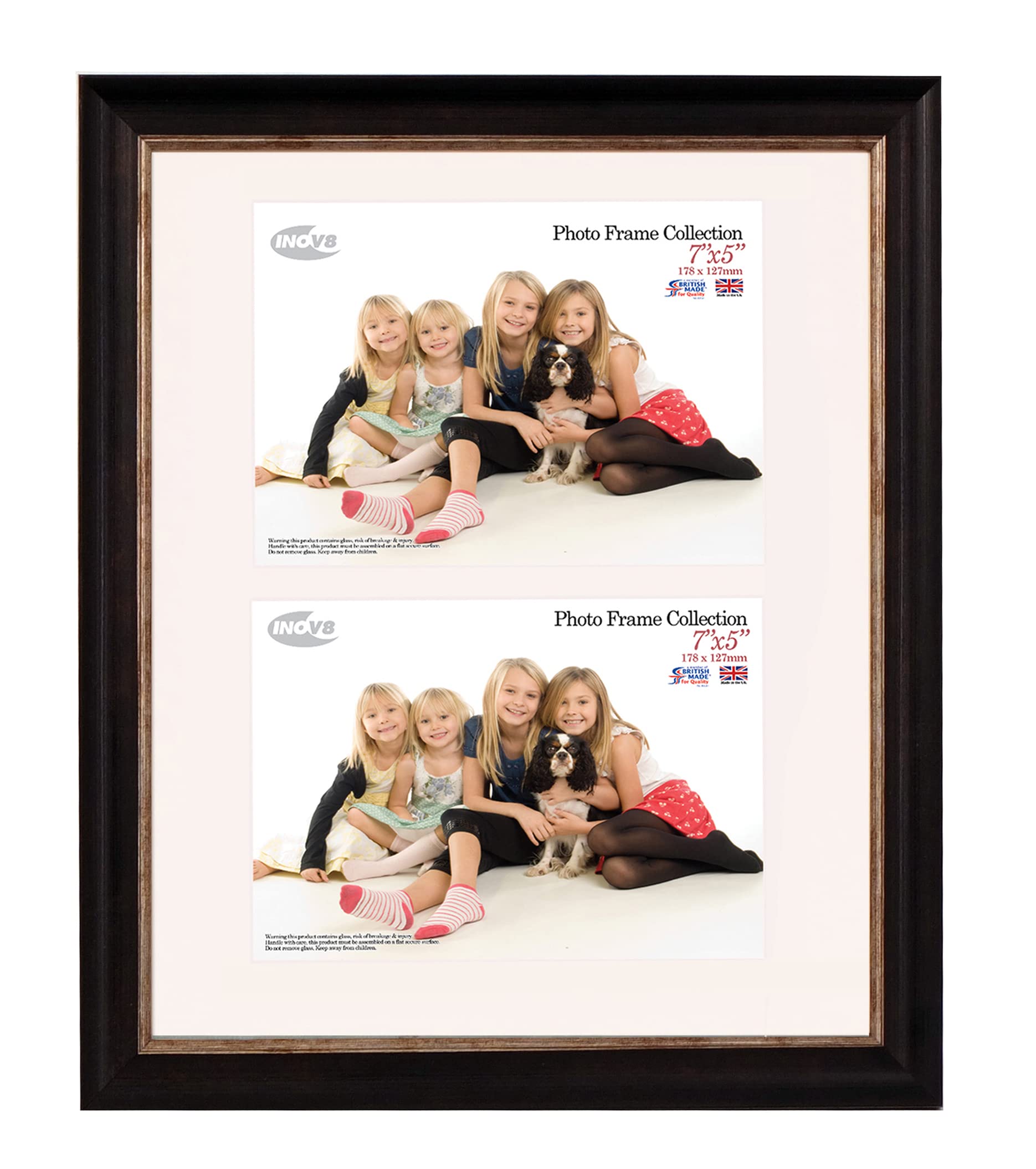 Inov8 British Made Traditional Picture/Photo Frame, 12x10 Dual Aperture with Two 7x5-inch Insets, Small Washed Black