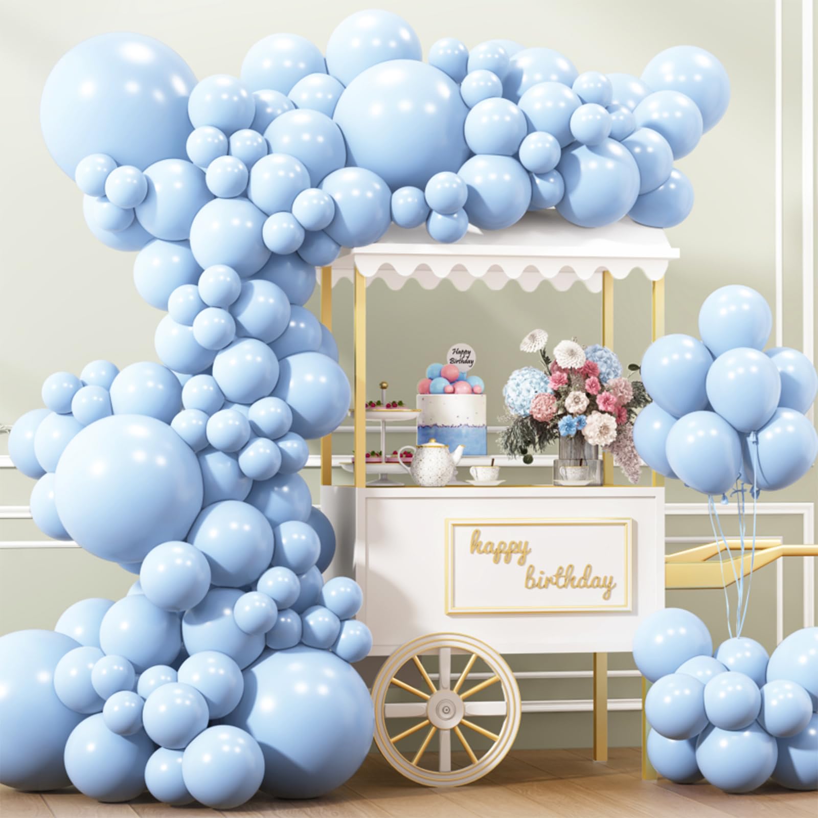APLANET 150pcs Pastel Blue Balloons Different Sizes 18 12 10 5 Inch, Latex Balloons for Blue Themed Birthday Wedding Baby Shower Party, Grad Anniversary Supplies, Arch Kit Decoration