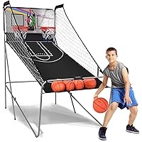 Goplus Foldable Dual Shot Basketball Arcade Game, Electronic Basketball Hoop Game w/LCD Scoreboard, 8 Game Modes, 4 Balls, In