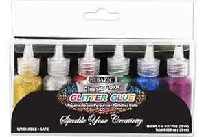 BAZIC Products Glitter Glue Tube – 6 Assorted Classic Color, Non-Toxic Washable Glitter Glue for Art, Crafts, Paints, DIY, and Party Projects, 120ml/Pack, 1-Pack