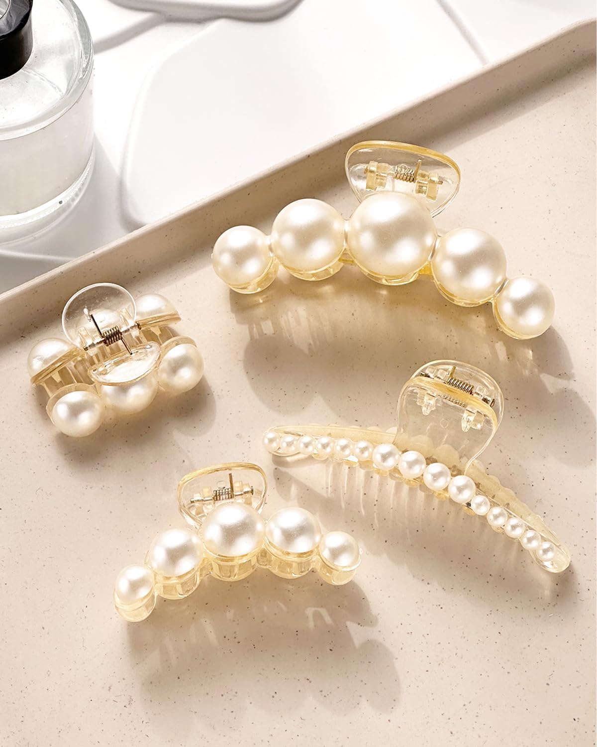Photo 1 of 4PCS Pearl Hair Clips Set For Women, Elegant Acrylic Hair Accessories for Women, Chic and Stylish Hair Claws for Special Events, Weddings, and Everyday Use