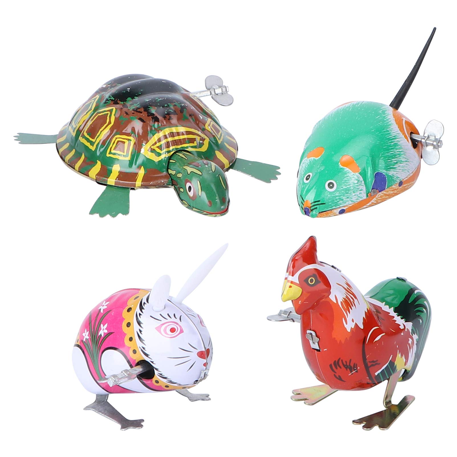 4 Pieces Children's Wind Up Toy Animals Easter Bunny Chicken Chick Figure Mouse Turtle Tin Toy Wind Up Animals Up Figure Up Movement for Baby Birthday