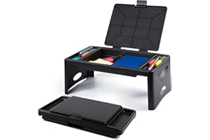 Loddie Doddie Folding Lap Desk & Bed Table - 9.75 x 12 in Black Sturdy Plastic - Portable Desk for Bed with Storage Pocket & Accessory Trays - Laptop Tray & Lap Table for Kids