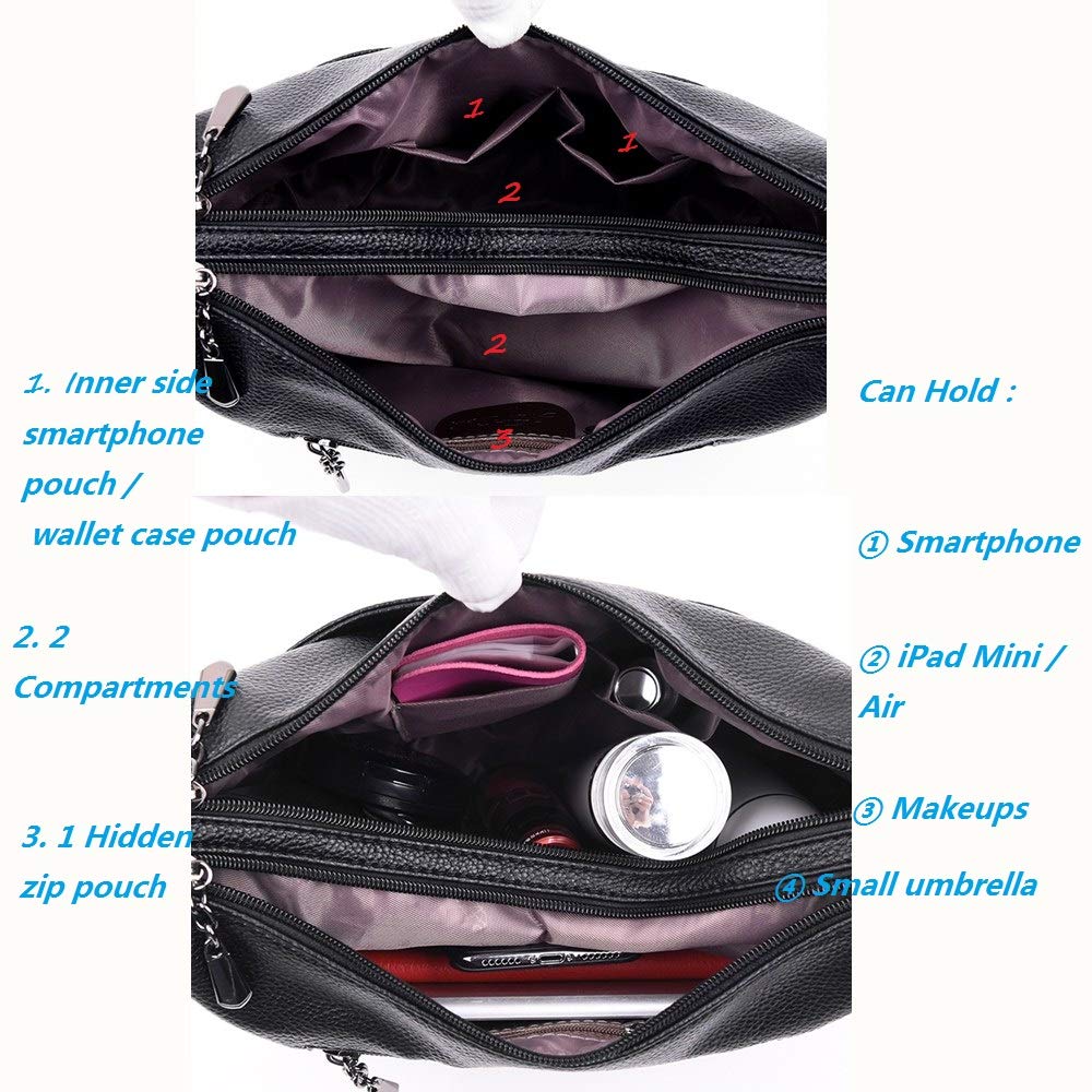 JCTHBAG Womens Leather Crossbody Purses, Zip Travel Purses Over the Shoulder Smartphone Bags Handbags (Lichee Texture Wine)