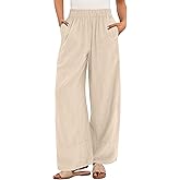 ANRABESS Women's Wide Leg Linen Pants Summer Boho Casual Elastic Waist Long Lounge Travel Pants Trousers with Pockets