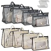 8Pcs Dust Bags for Handbags,4-Sizes Purse Storage Organizers, Clear Handbag Storage,Purse Protector Storage Bag with Zipper and Handle for closet, Hanging Dust Cover Bag for Handbag