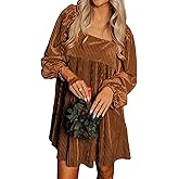 Chvity Women Velvet Backless Mini Dress Sqaure Neck Long Sleeve Casual Loose Holiday Party Winter Babydoll Velour Dressess