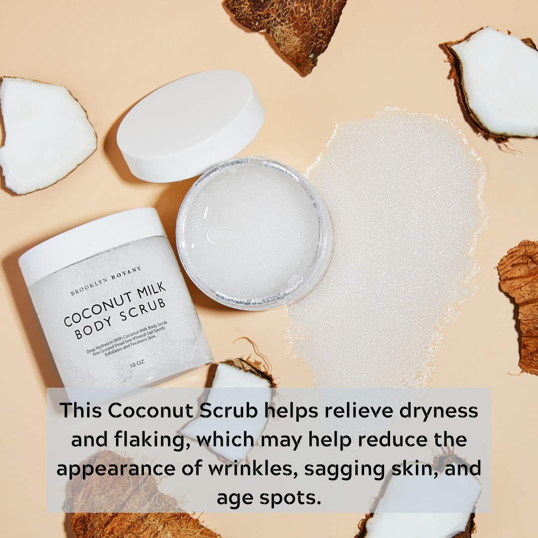 Brooklyn Botany Coconut Milk Body Scrub 10 oz - Made With Dead Sea Salt and Essential Oils - Anti Cellulite, Stretch Marks, and Varicose Veins - 10 oz : Beauty