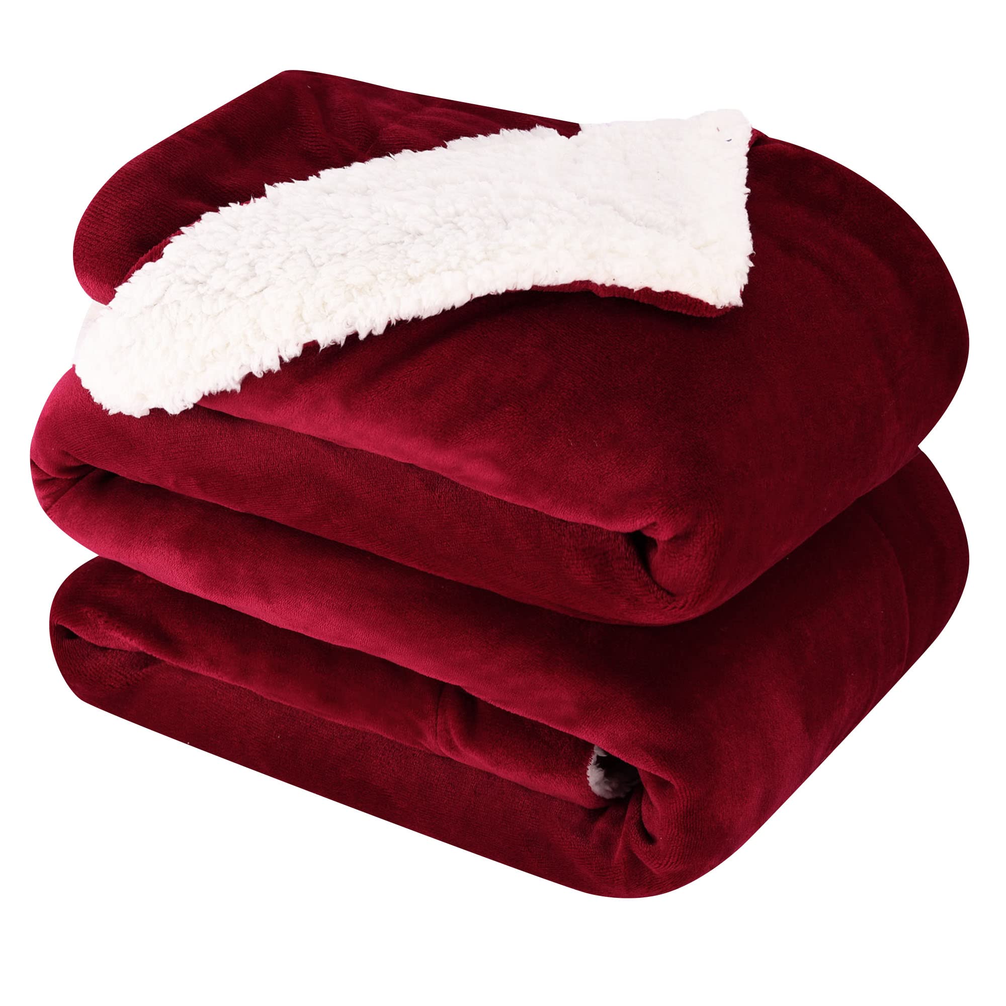 NANPIPER King Size Sherpa Blanket, Soft Fleece Throw for Bed, Reversible Thick Fuzzy Blanket for Winter (Wine Red, 90x108 inches) Image