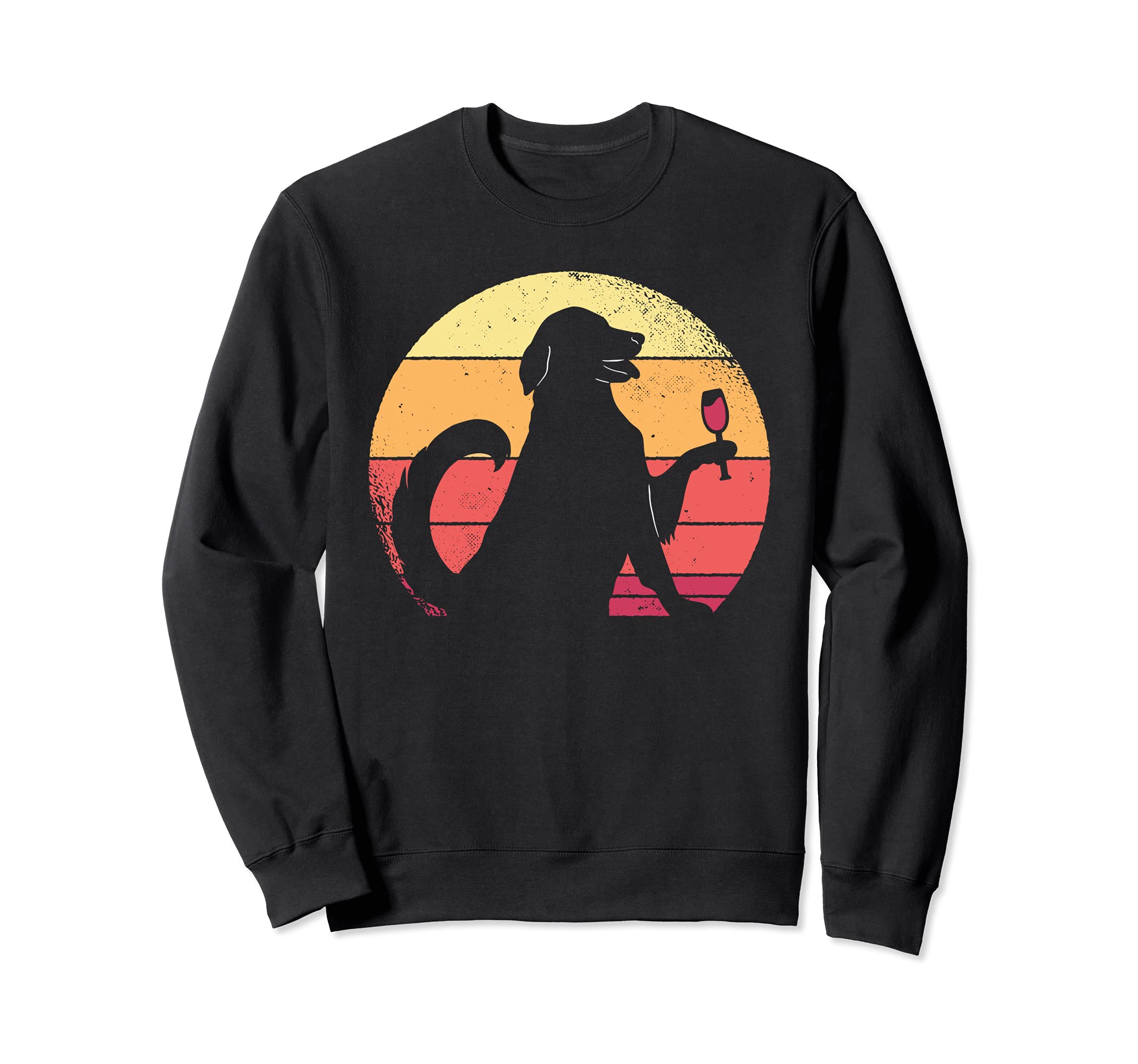 Dog Drinking Wine in Retro Sunset Sweatshirt