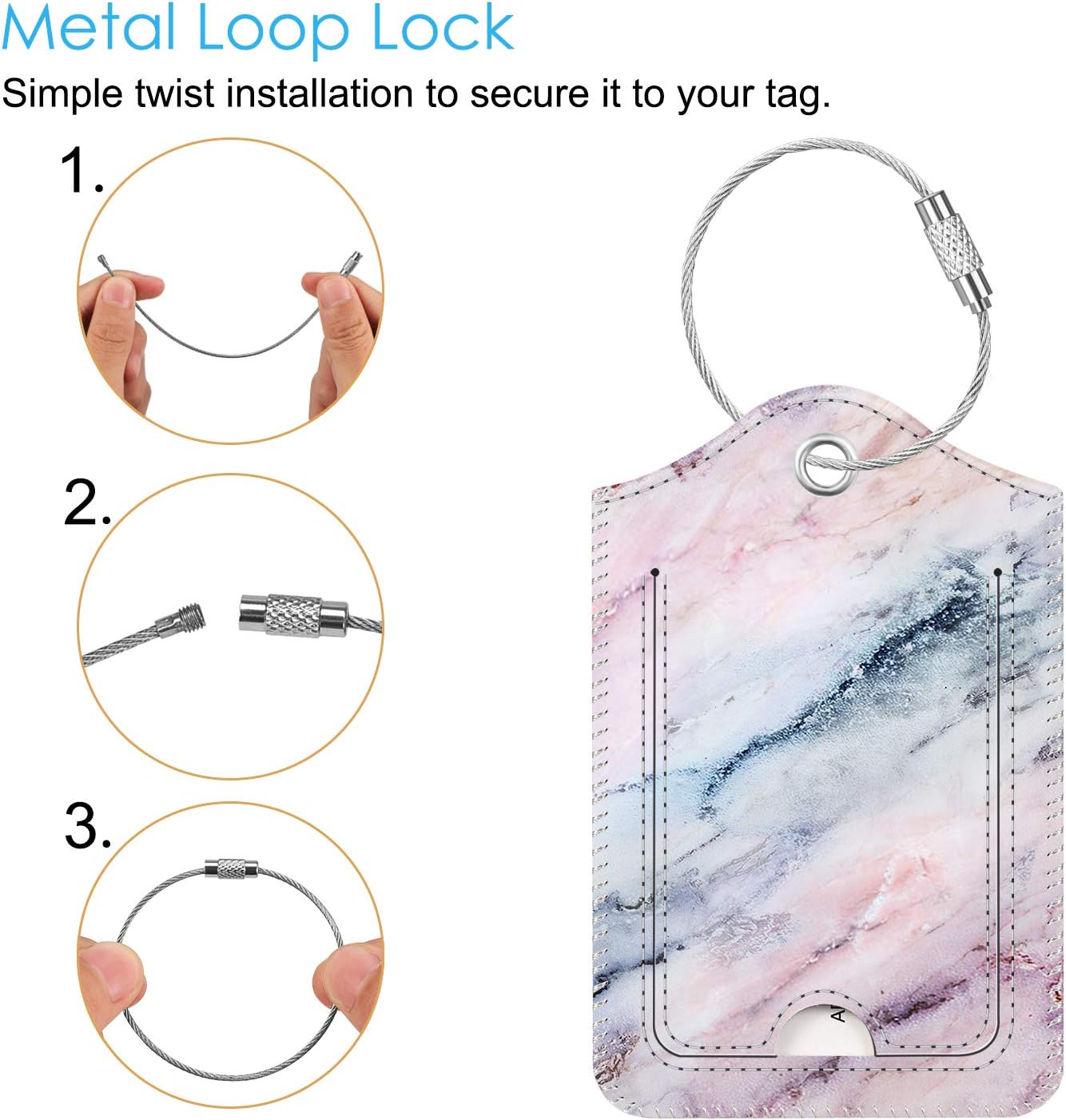  | 2 Pcs Luggage Tags, Fintie Privacy Cover ID Label with Stainless Steel Loop and Address Card for Travel Bag SuitcaseMarble Pink) | Luggage Tags