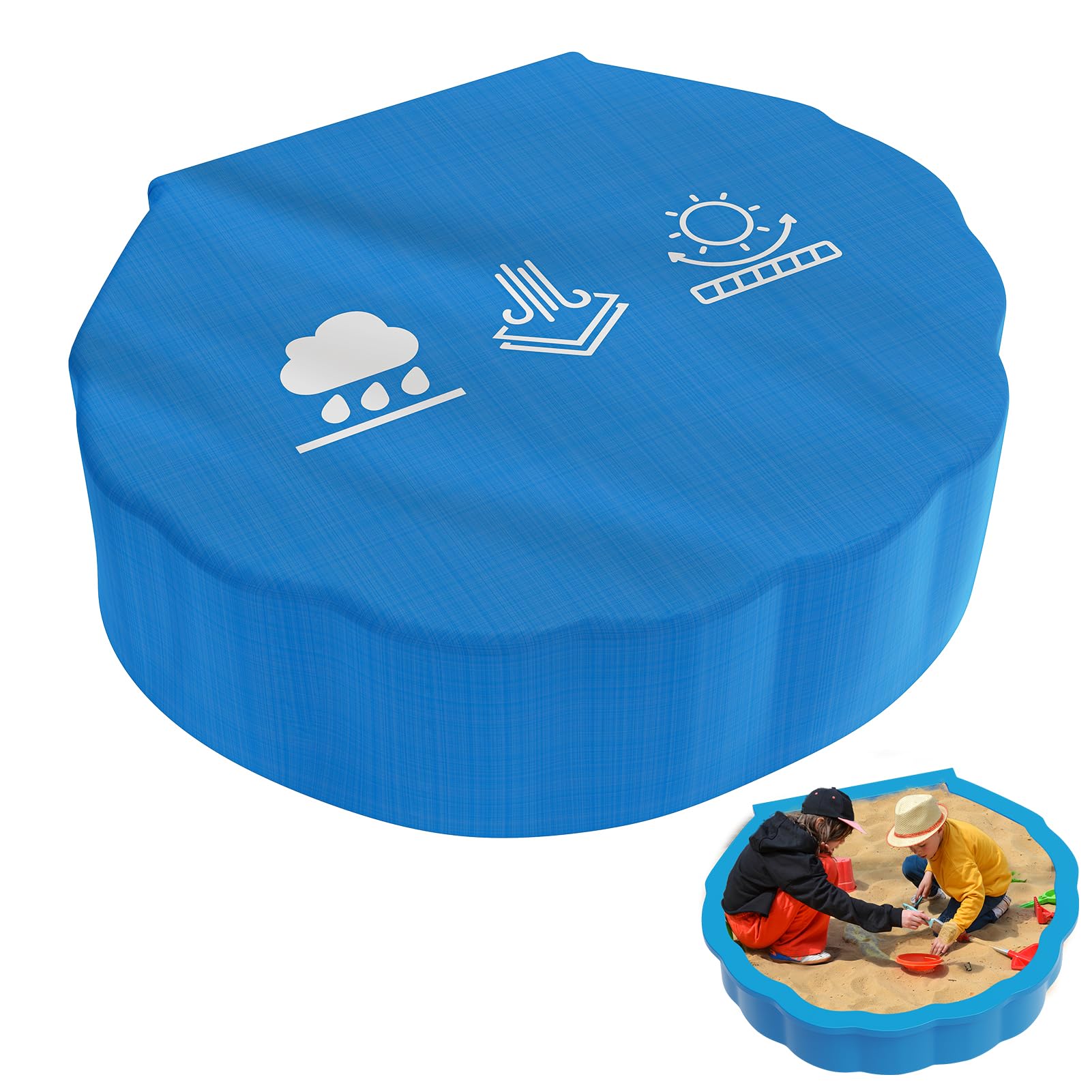 Humtudeit Sandpit Cover, 100 x 15 cm, Shell Sandpit Tarpaulin, Sand Shell with Lid, Round, Blue, Sandpit Tarpaulin, Sand Shell Cover, Waterproof Protective Cover for Water Shells and Sand