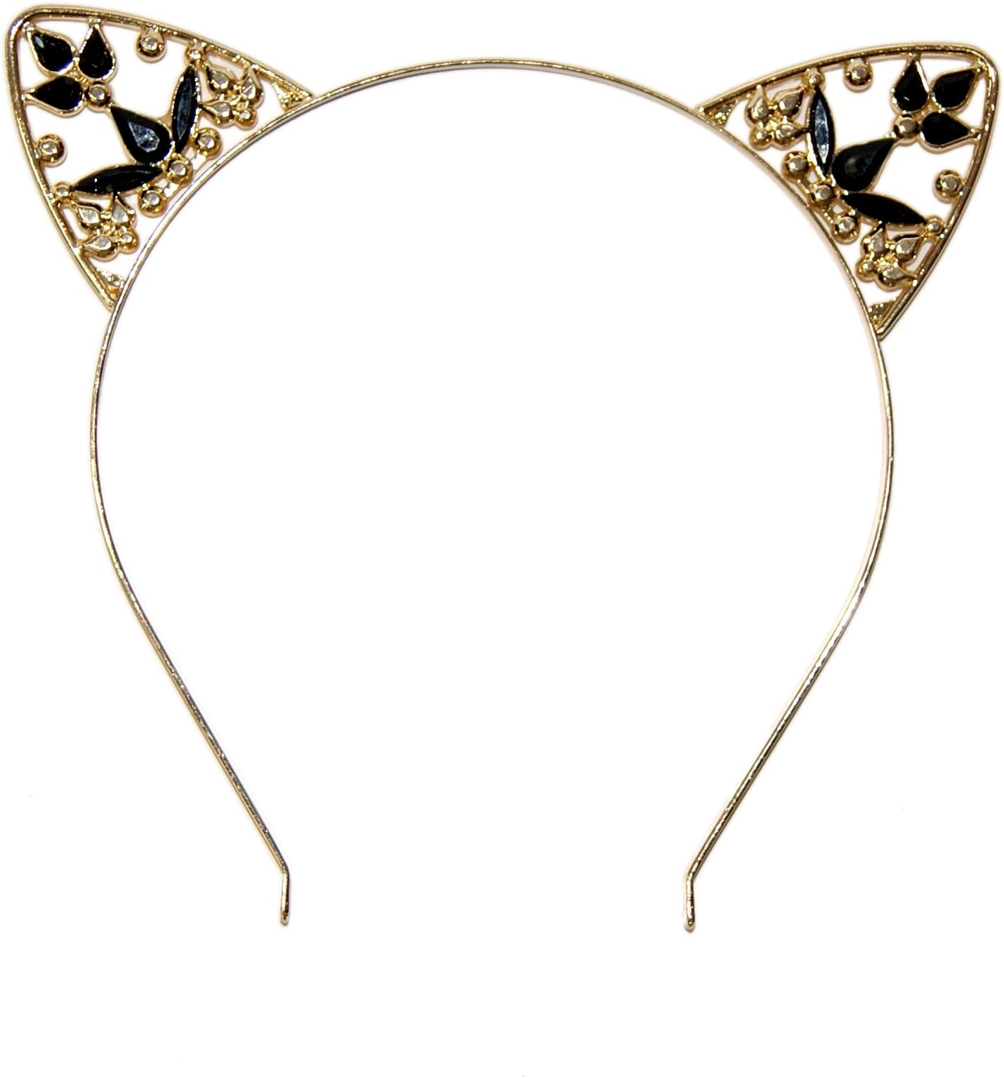 Women or Girls Black & Gold Crystal Cat Ears Headband for All Ages