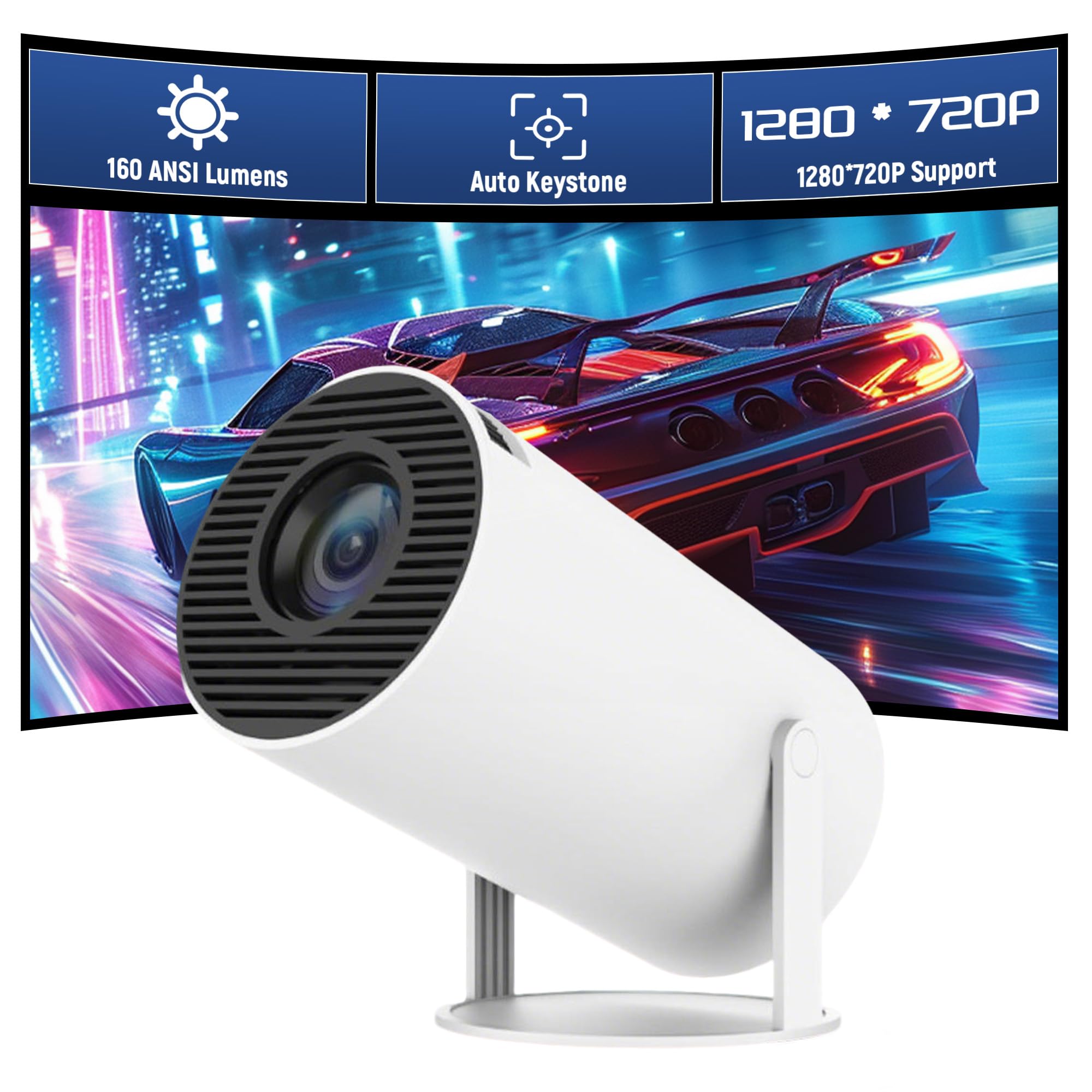 KINMRIS Mini Projector, Beamer Android OS11.0 4K Projector WiFi6 h713 BT5.0 1280 * 720P Dual WiFi Movie Projector Compatible with Smartphones/Laptops/Speakers, Ideal for Home Theater/Outdoor