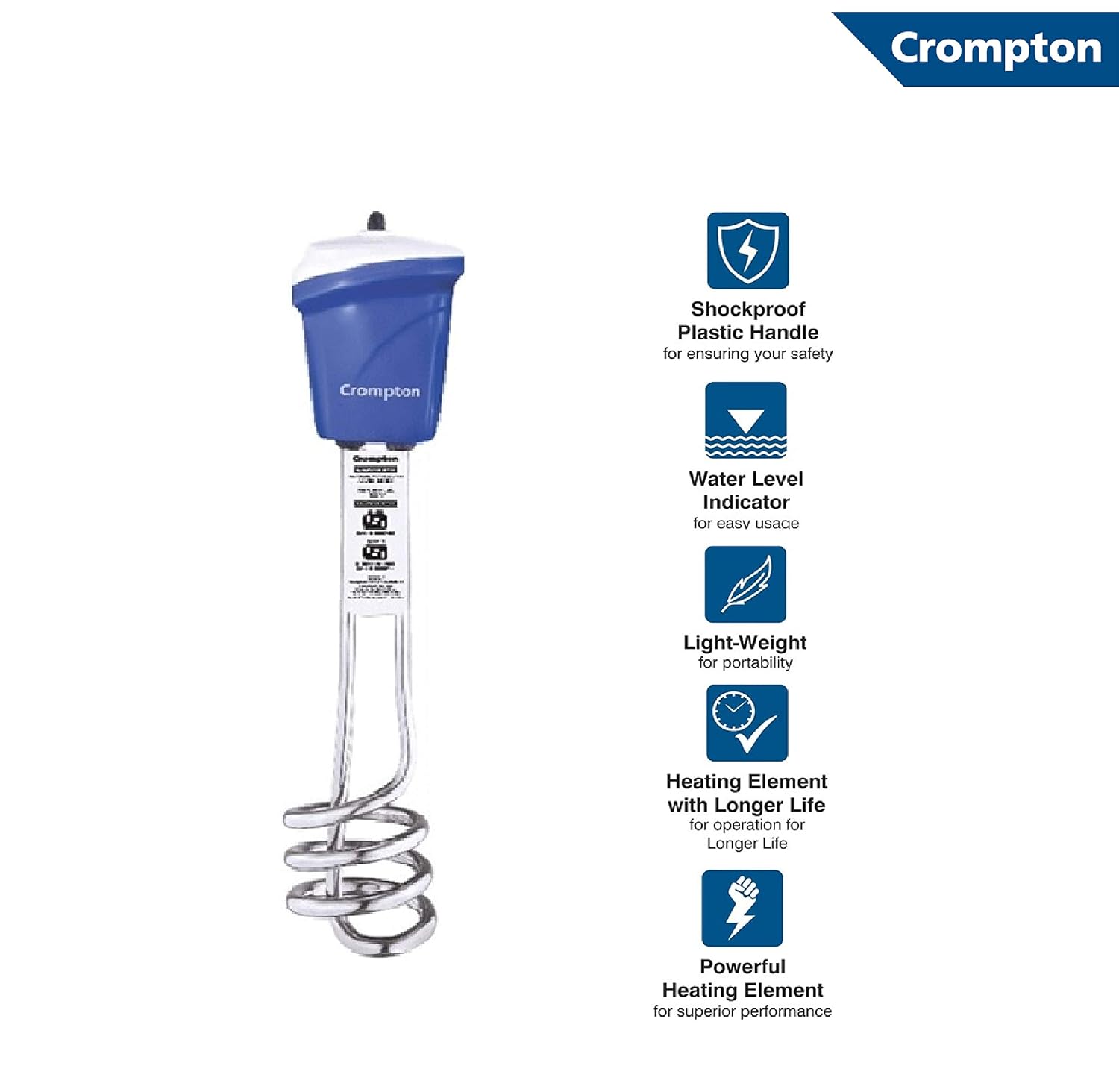 Crompton IHL251 1500 Watt Immersion Water Heater Blue