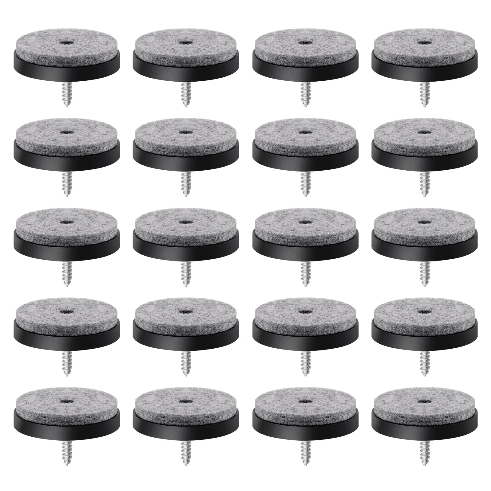 Tanstic 20Pcs 1.5” Screw On Felt Pads Felt Furniture Pads Non Slip Felt Pads Chair Leg Floor Protectors Felt Pads Felt Chair Pads with Screws for Chair Table Sofa(Black)