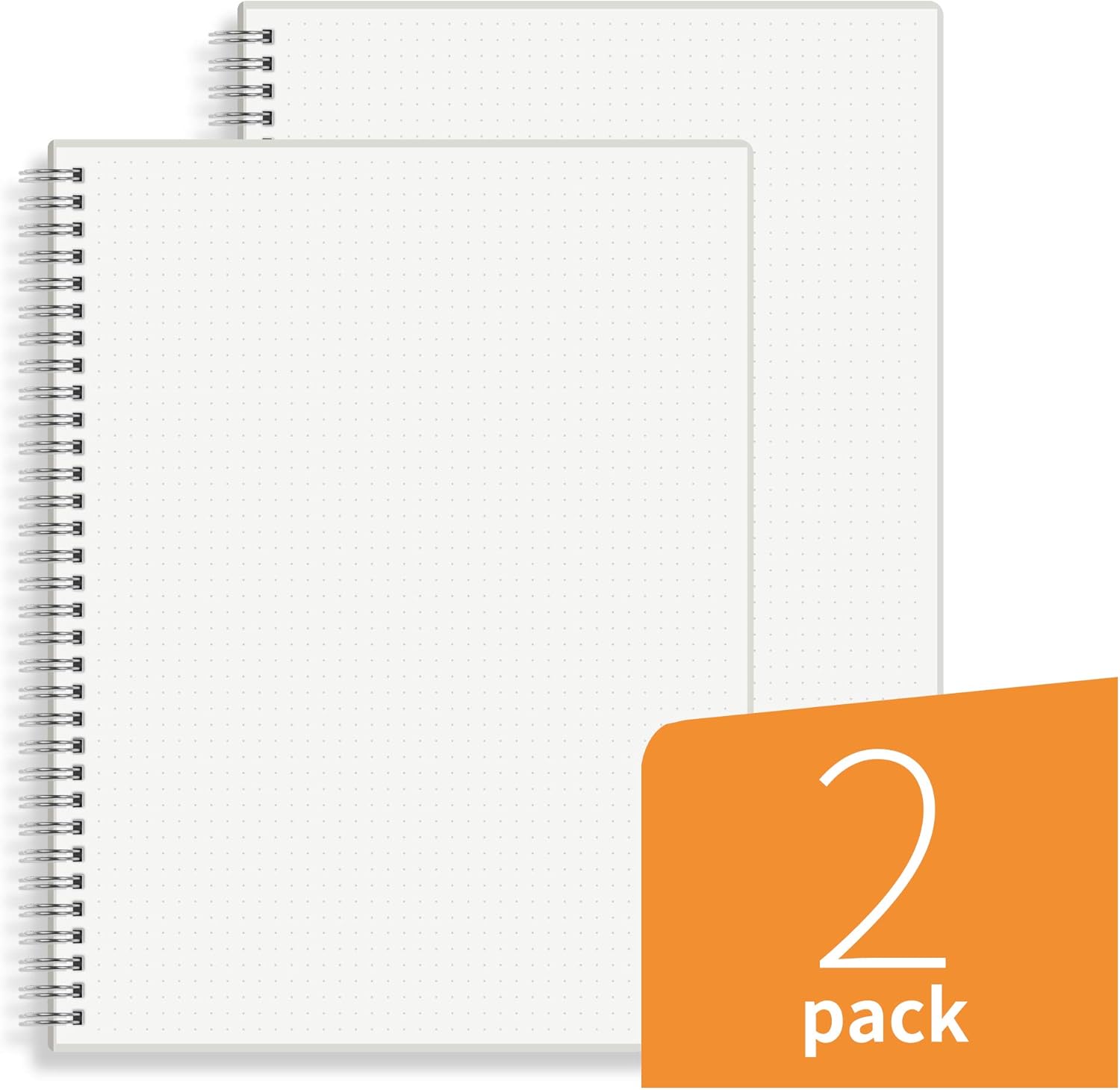 HULYTRAAT Large Dot Grid Spiral Notebook, 8.5" x 11", Premium 100 gsm Ivory White Paper, Sturdy See-Through Cover, 128 Dotted Pages per Book (2 Pack) for Home, School, Office, Artist Writing/Drawing : Office Products