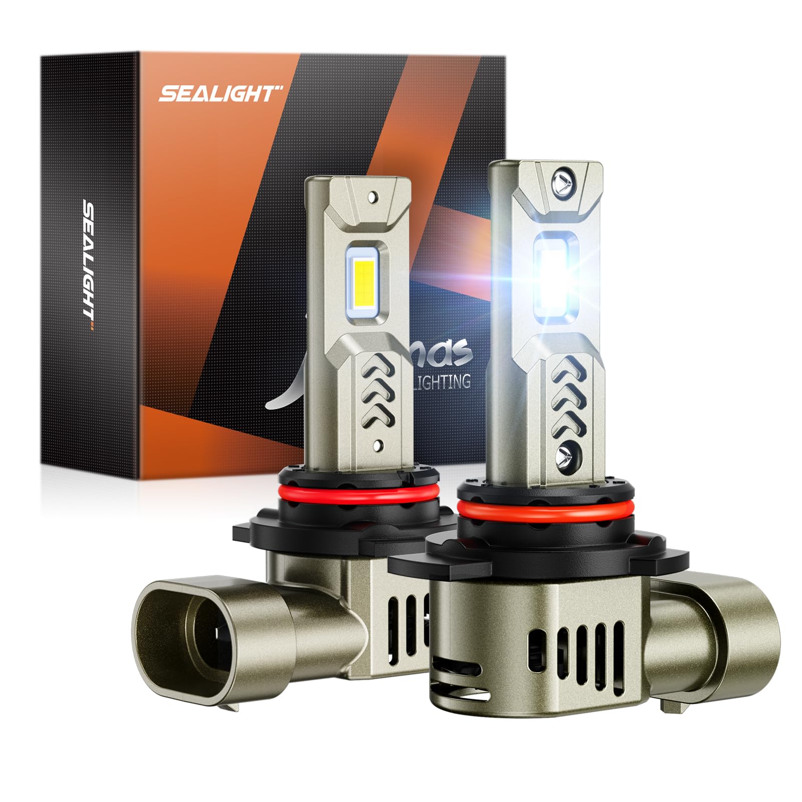 SEALIGHT L2S 9012 LED Light Bulbs, 10X Super Brighter 6500K Cool White 9012 HIR2 LED Headlight Bulb with Fan, 1:1 Halogen Mini Size, Plug N Play, Pack of 2 Image