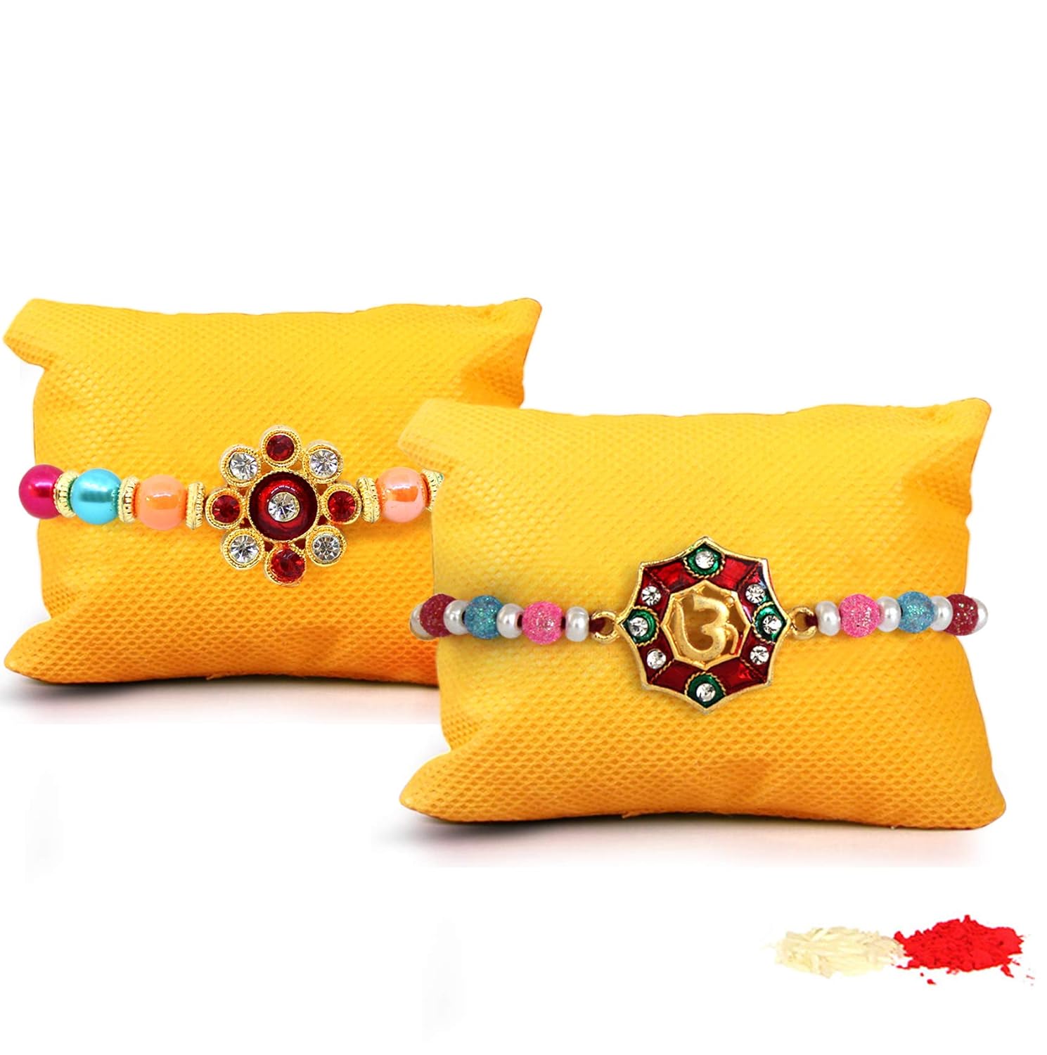 tied ribbons rakhi with roli chawal pack (set of 2)