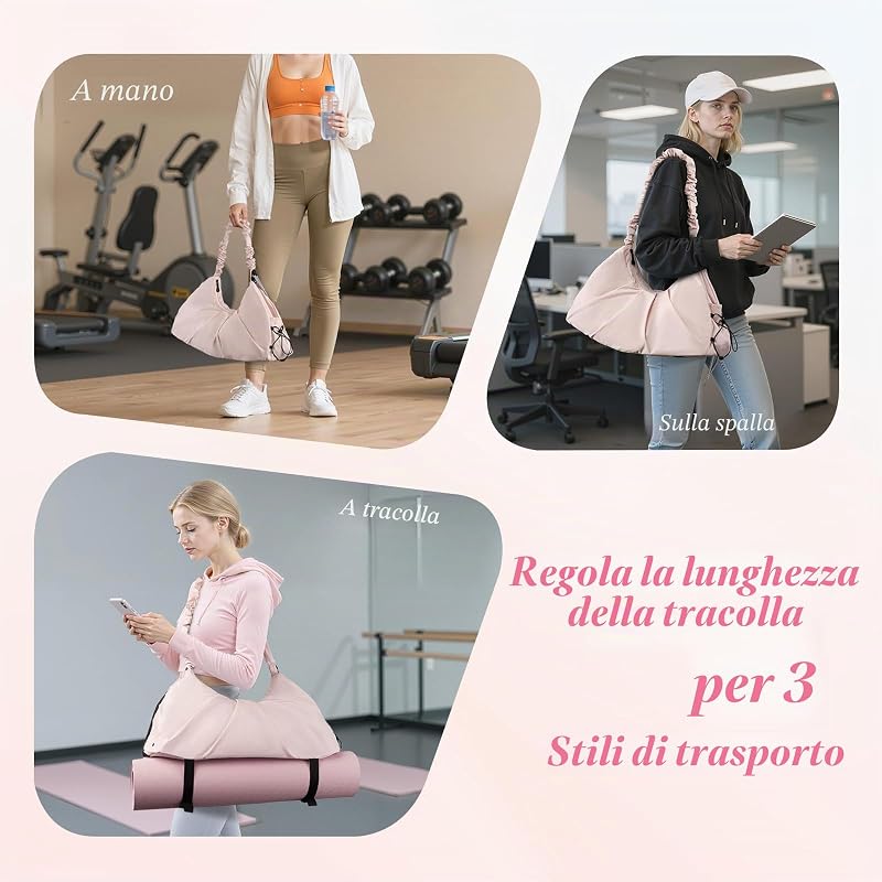 Borsone Sportivo Donna, Piccola Borsa Palestra con Scomparto per Scarpe, Impermeabile Borsa da Viaggio, Borsone Yoga, Weekend Borsa a tracolla Per Sport, Nuoto, Viaggio