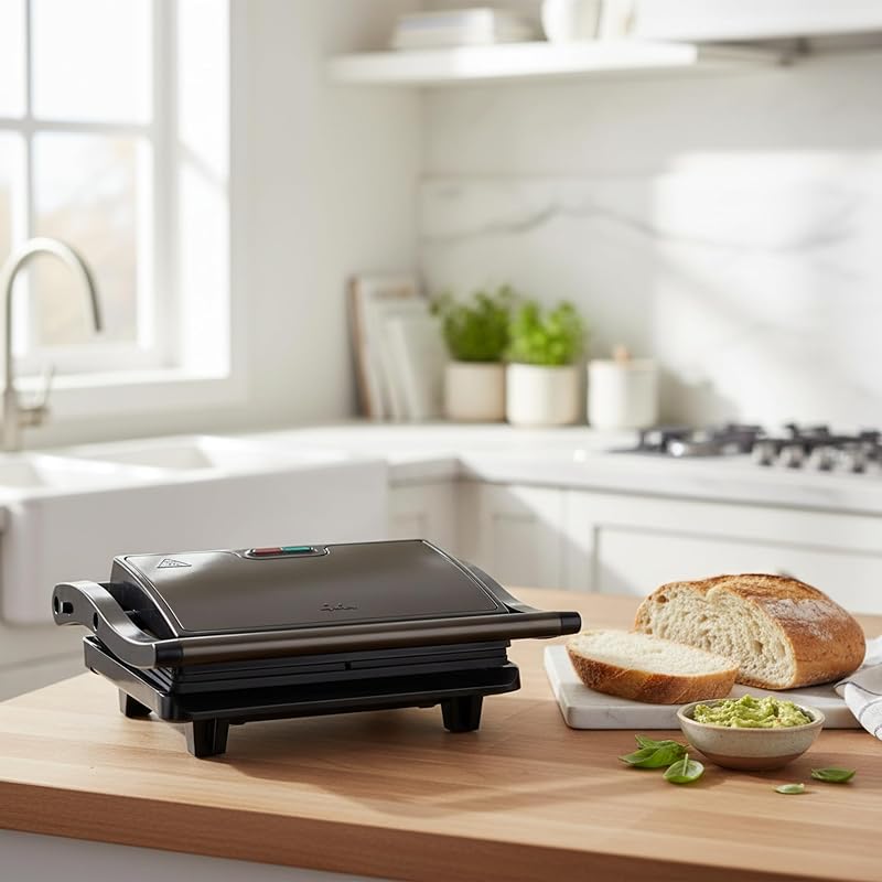 JEGR1106 Grelha Elétrica 750 W, Placas antiaderentes lisas de 22,5 x 14,6 cm, Cozinha todos os tipos de alimentos, tampa superior inclinável, abertura de 180°