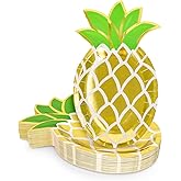 JarThenaAMCS 40Pcs Pineapple Paper Plates Gold Foil Pineapple Shape Disposable Plates Yellow Summer Fruit Decorative Tableware for Hawaiian Holiday Birthday Party Decor Supplies