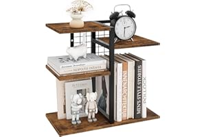 ELITEROO Desktop Shelf Organizer, 4-Tier Wooden Desk Bookshelf, Small Tabletop Book Shelf, Adjustable Display Rack for Home, Office, Dorm, Rustic Brown