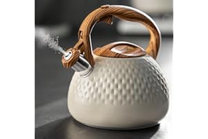 SHOXIL Tea Kettle, 2.7 Quart/3 Liter with Wood Pattern Handle Loud Whistle Food Grade Stainless Steel Teapot, Anti-Hot Handle and Anti-Rust, Suitable for All Heat Sources