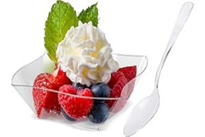Lawei 100 pack 5 oz Mini Dessert Cups with Spoons - Mini Dessert Plates Disposable Bowls for Chocolate Desserts, Appetizers, 