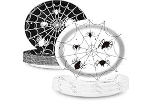 EggSun Halloween Spider Web Oval Paper Plates 10’’ x 12’’,Large Disposable Black White Spiderweb Tableware for Halloween Party Table Decor Supplies Tea Party Supplies,50 Guest