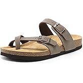 DREAM PAIRS Women's Thong Slide Sandals with Cork Footbed Open Toe Adjustable Slip On Slippers Comfort Flat Sandals for Summer