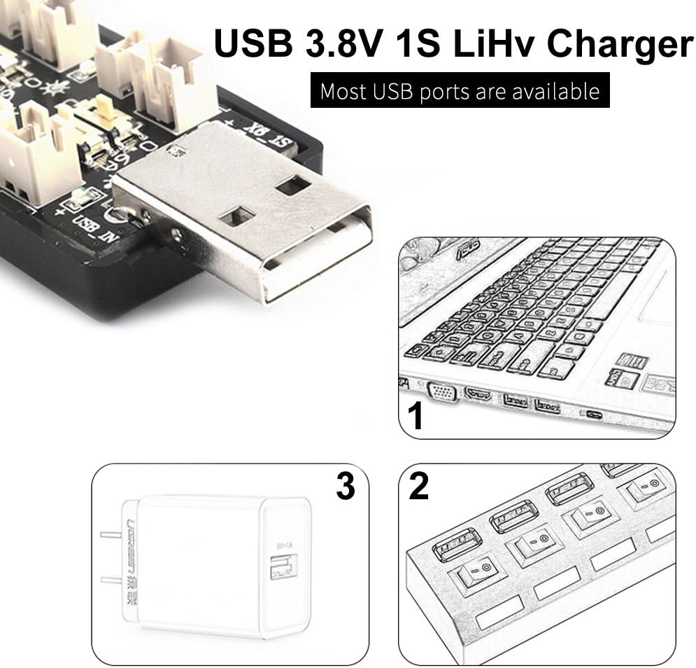 Upgrade 1S LiPo Battery USB 3.8V/4.35V Charger 6 Channel 1S LiHV Charger for EMAX Tinyhawk Blade Inductrix Tiny Whoop Inductrix FPV Plus Battery Micro JST 1.25 JST-PH 2.0 mCX mCPX Connectors: Toys & Games