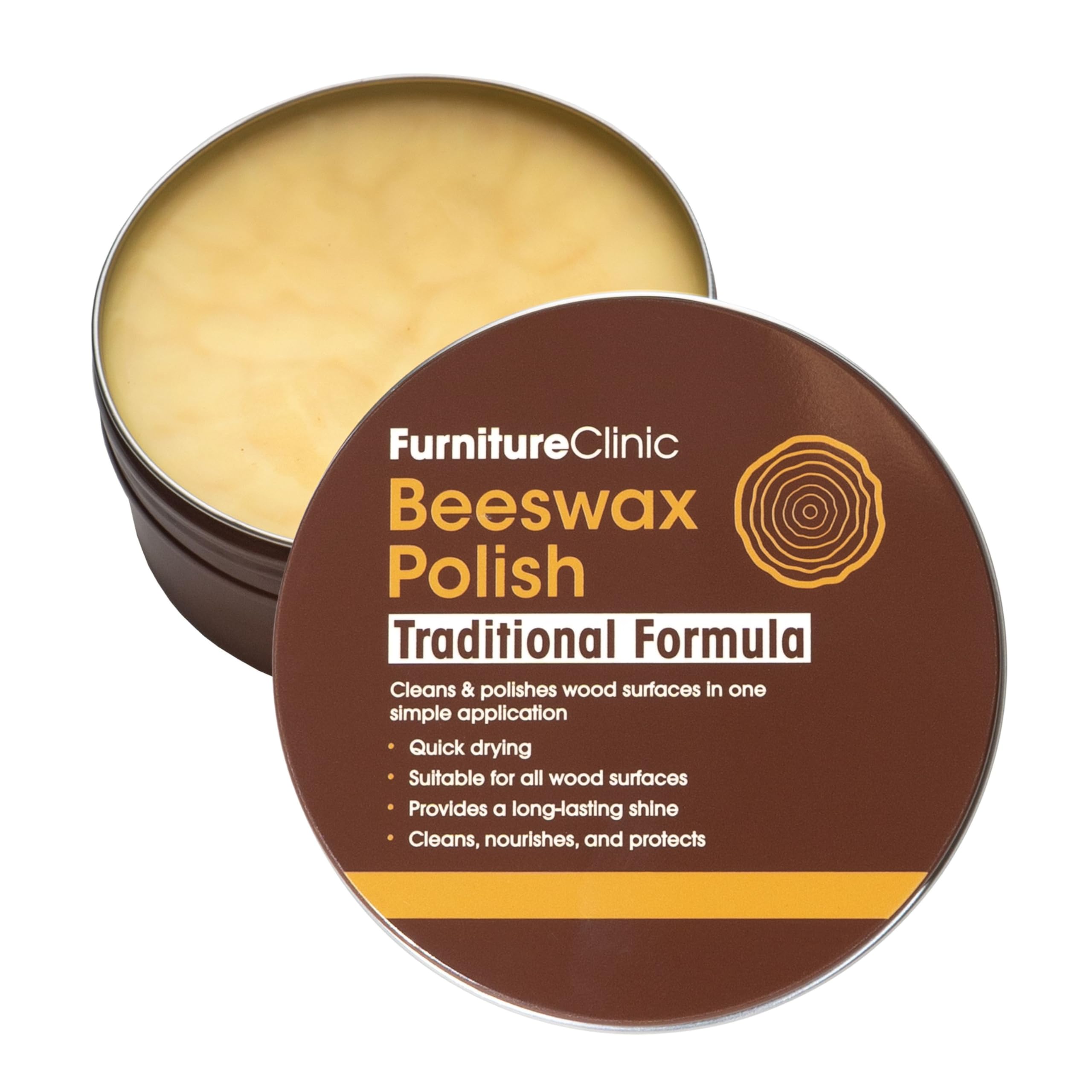 Furniture Clinic Clear Beeswax Polish for Wood & Furniture - 200ml - Natural Beeswax for All Types and Colours - Wooden Furniture Polish to Protect & Enhance Any Wooden Surface
