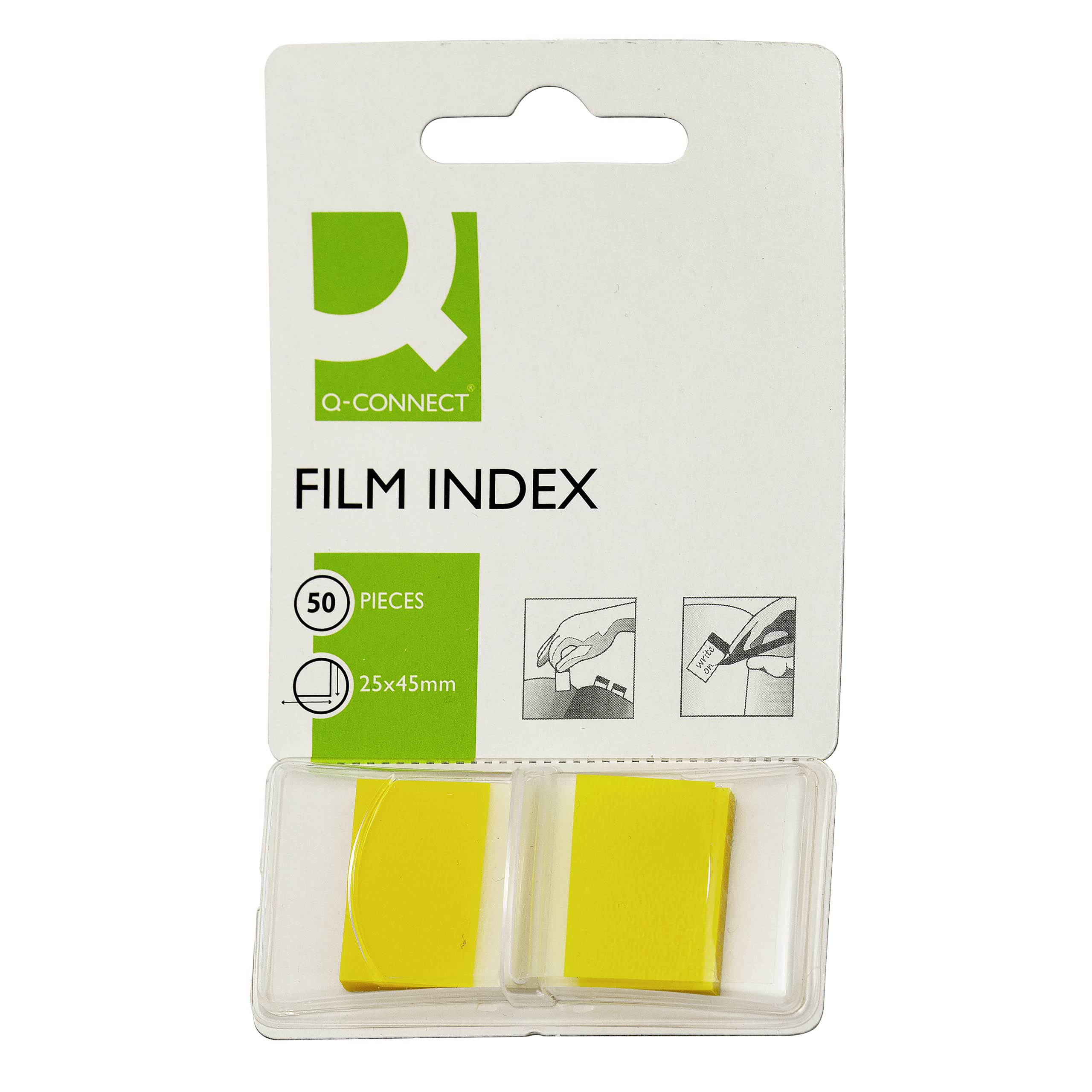 Filing Index Tabs Q-CONNECT PP 25,4x43,7mm 50 Sheets Yellow/Paper and Labels/Type-Standard/Shape-Standard/Material-PP/Colour-Yellow/Dimensions (mm)-25,4x43,7
