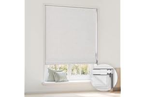 LazBlinds No Tools No Drill Cordless Roman Shades for Windows, Blackout Thermal Insulated UV Blocking Window Blinds, Room Darkening Fabric Blinds for Indoor Windows, 34'' W x 64'' H, Off White